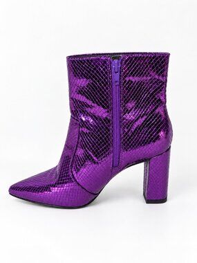 INC Anila Metallic Purple Snakeskin Ankle Boots Size 5